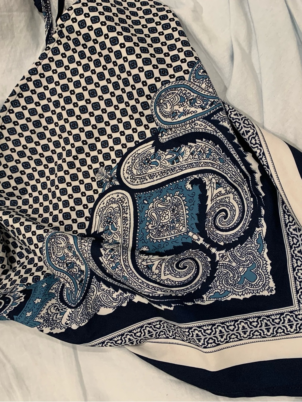 Zara Black, White and Teal Paisley Crop Top